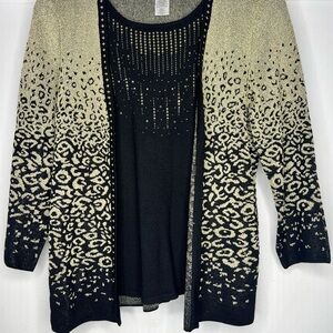 Alfred Dunner Black and Gold Cardigan Sweater size PM
